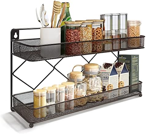 2 Tier Metal Kitchen Counter-top or Wall Mount Spice Rack, Jars Storage Organizer, Cabinet Holder, spice seasoning organizer for Partry (Bronze) - Image 2