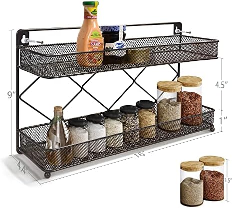 2 Tier Metal Kitchen Counter-top or Wall Mount Spice Rack, Jars Storage Organizer, Cabinet Holder, spice seasoning organizer for Partry (Bronze) - Image 3