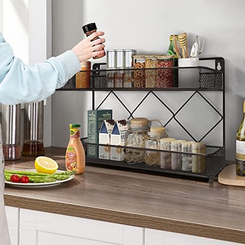 2 Tier Metal Kitchen Counter-top or Wall Mount Spice Rack, Jars Storage Organizer, Cabinet Holder, spice seasoning organizer for Partry (Bronze) - Image 4