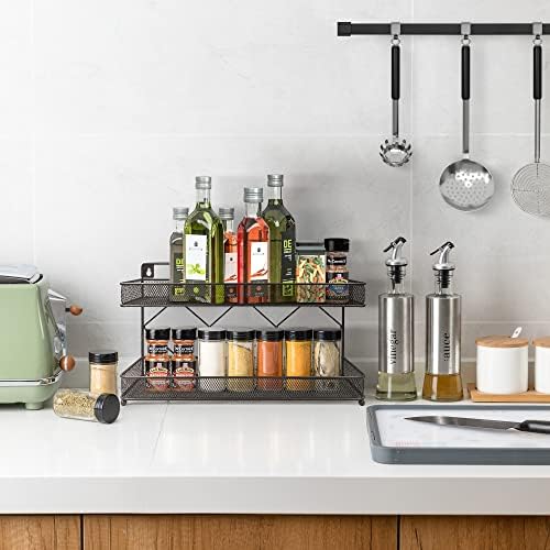 2 Tier Metal Kitchen Counter-top or Wall Mount Spice Rack, Jars Storage Organizer, Cabinet Holder, spice seasoning organizer for Partry (Bronze) - Image 5