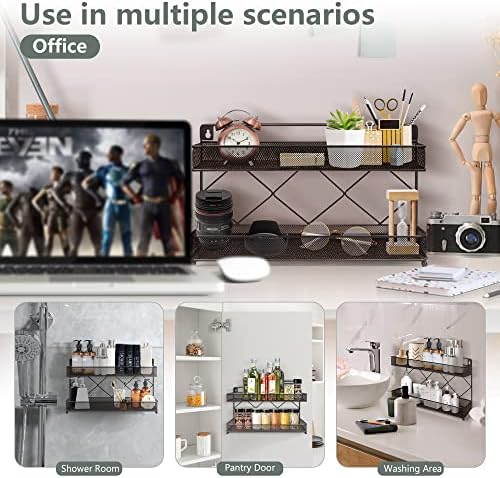 2 Tier Metal Kitchen Counter-top or Wall Mount Spice Rack, Jars Storage Organizer, Cabinet Holder, spice seasoning organizer for Partry (Bronze) - Image 6