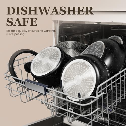 KIKCOIN 20 Pcs Pots and Pans Set Non Stick, Detachable Handle Cookware Sets Nonstick, Non Toxic Induction RV Kitchen Cooking Set with Removable Handles, Dishwasher/Oven Safe, Easy Clean (Black) - Image 6