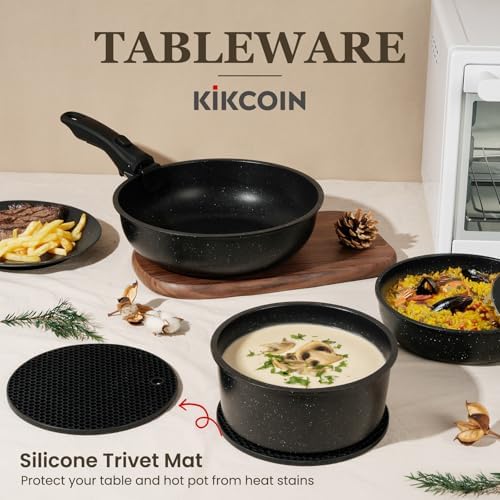 KIKCOIN 20 Pcs Pots and Pans Set Non Stick, Detachable Handle Cookware Sets Nonstick, Non Toxic Induction RV Kitchen Cooking Set with Removable Handles, Dishwasher/Oven Safe, Easy Clean (Black) - Image 7
