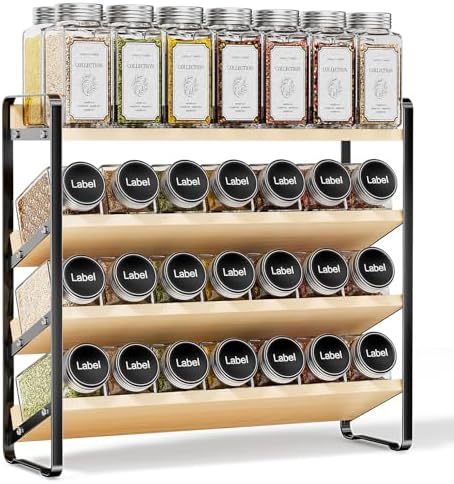 MUDEELA 4 Tier Spice Rack Organizer for Cabinet, Wooden Vertical Spice Shelf, Seasoning Organizer for Countertop, Kitchen, Pantry, Freestanding, 13.4" W × 11.2" H (No Jars Included), Black - Image 2