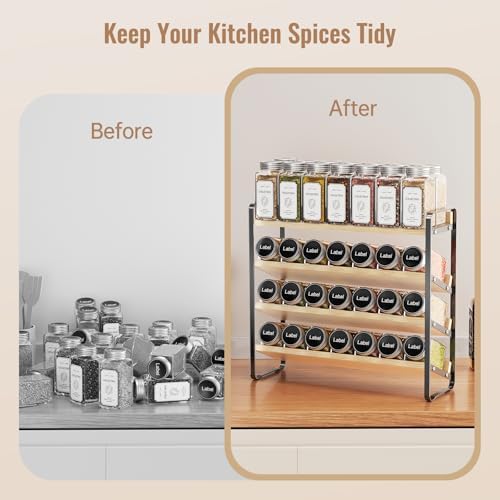 MUDEELA 4 Tier Spice Rack Organizer for Cabinet, Wooden Vertical Spice Shelf, Seasoning Organizer for Countertop, Kitchen, Pantry, Freestanding, 13.4" W × 11.2" H (No Jars Included), Black - Image 5