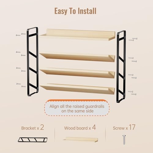 MUDEELA 4 Tier Spice Rack Organizer for Cabinet, Wooden Vertical Spice Shelf, Seasoning Organizer for Countertop, Kitchen, Pantry, Freestanding, 13.4" W × 11.2" H (No Jars Included), Black - Image 8